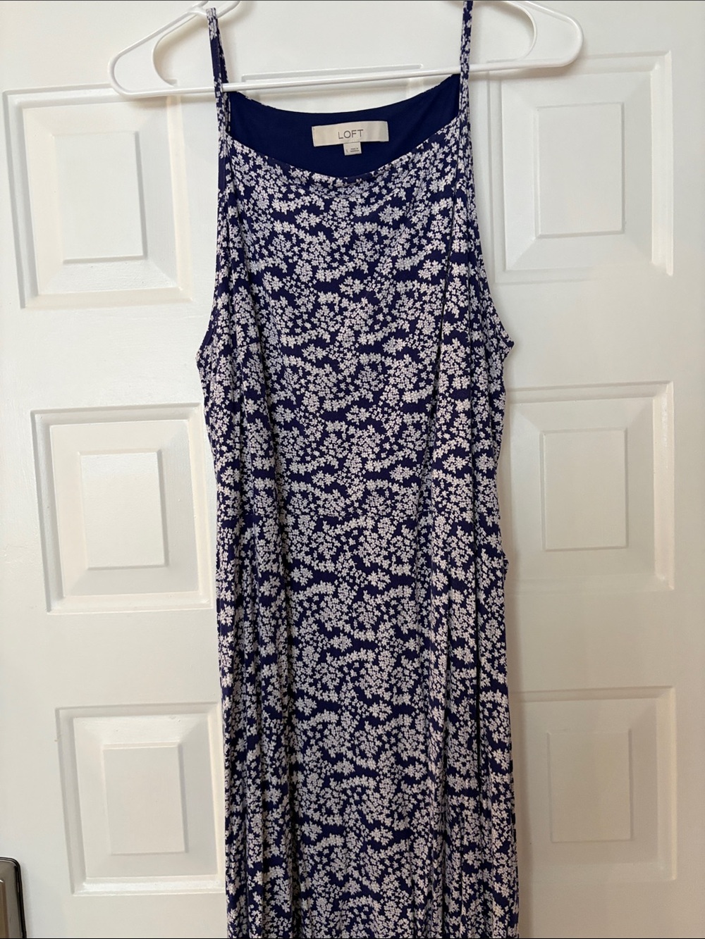 LOFT Navy and White Floral Halter Maxi Dress